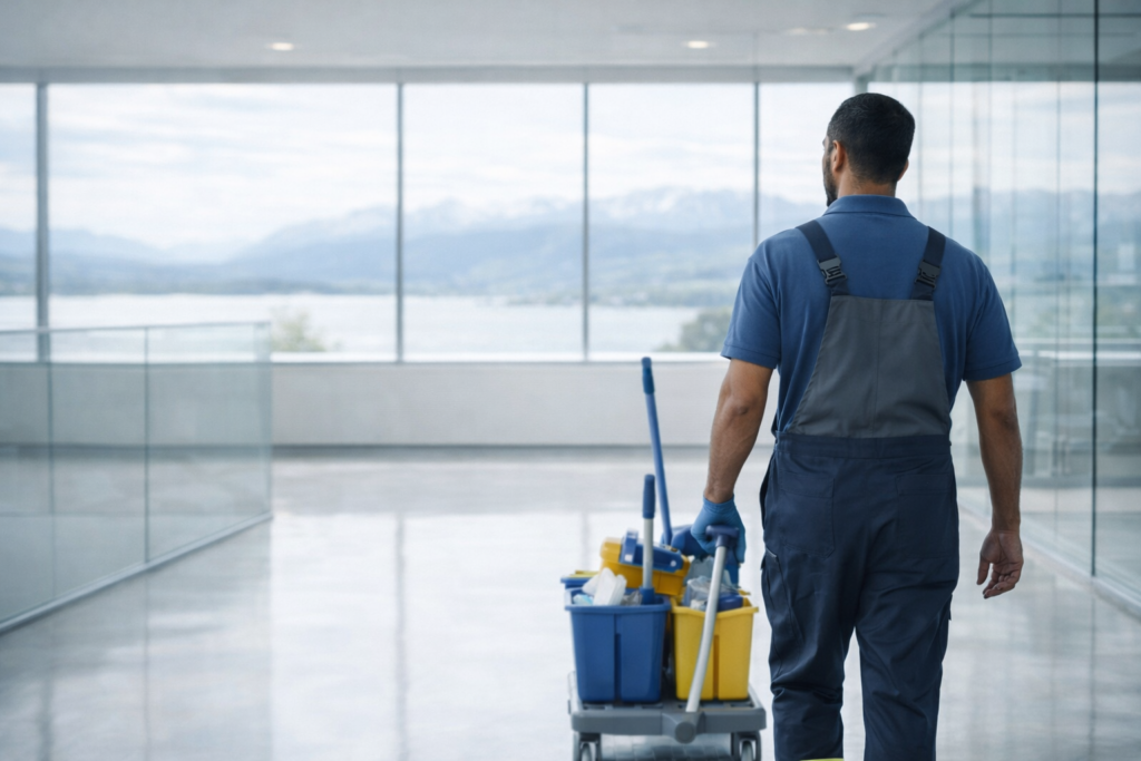 Reinigungsmitarbeiter in einem gewerblichen Gebäude